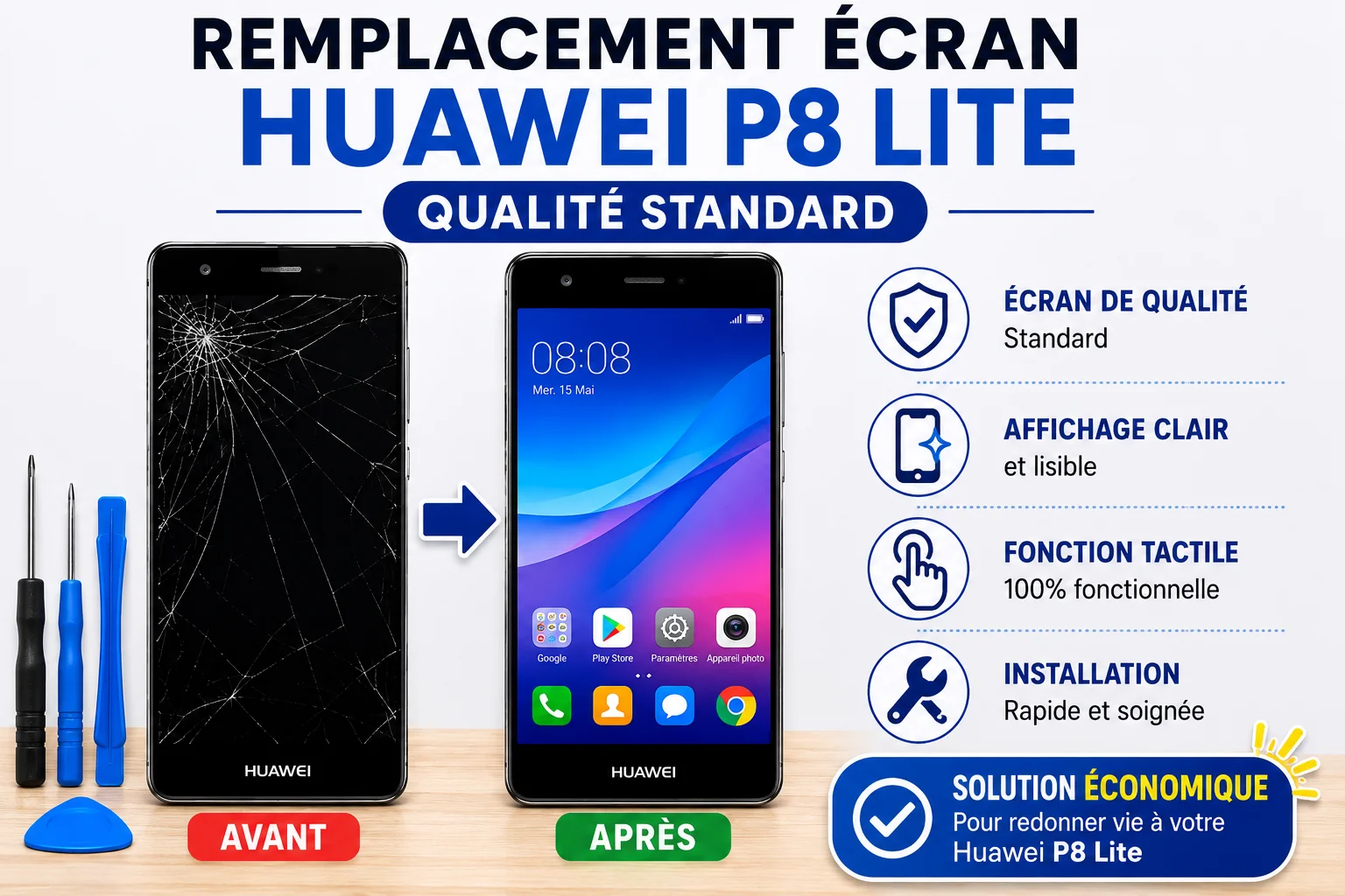 Remplacement Écran Huawei P8 Lite — Qualité Standard