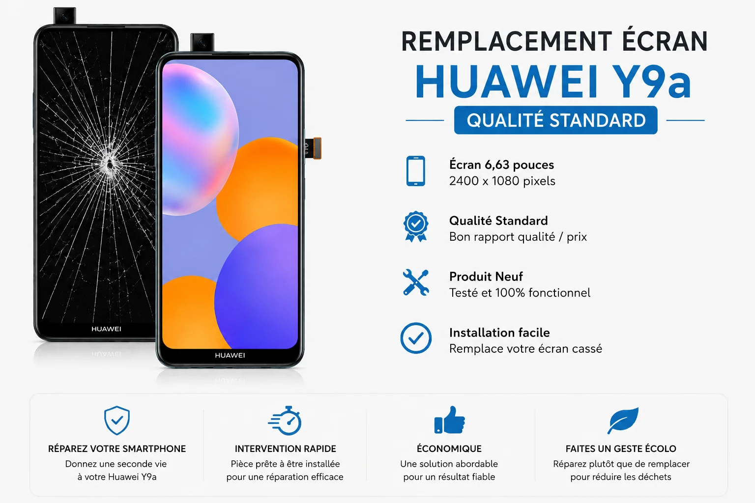 Remplacement Écran Huawei Y9a — Qualité Standard