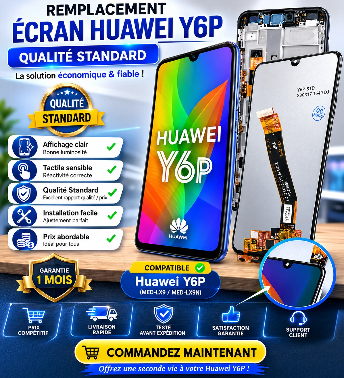 Remplacement Écran Huawei Y6P — Qualité Standard