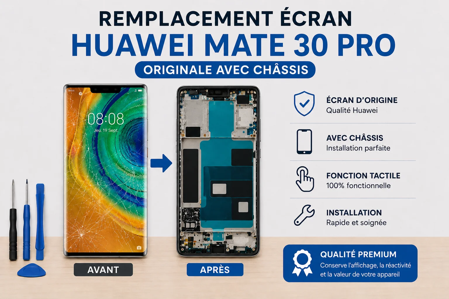 Remplacement Écran Huawei Mate 30 Pro — Originale Avec Châssis