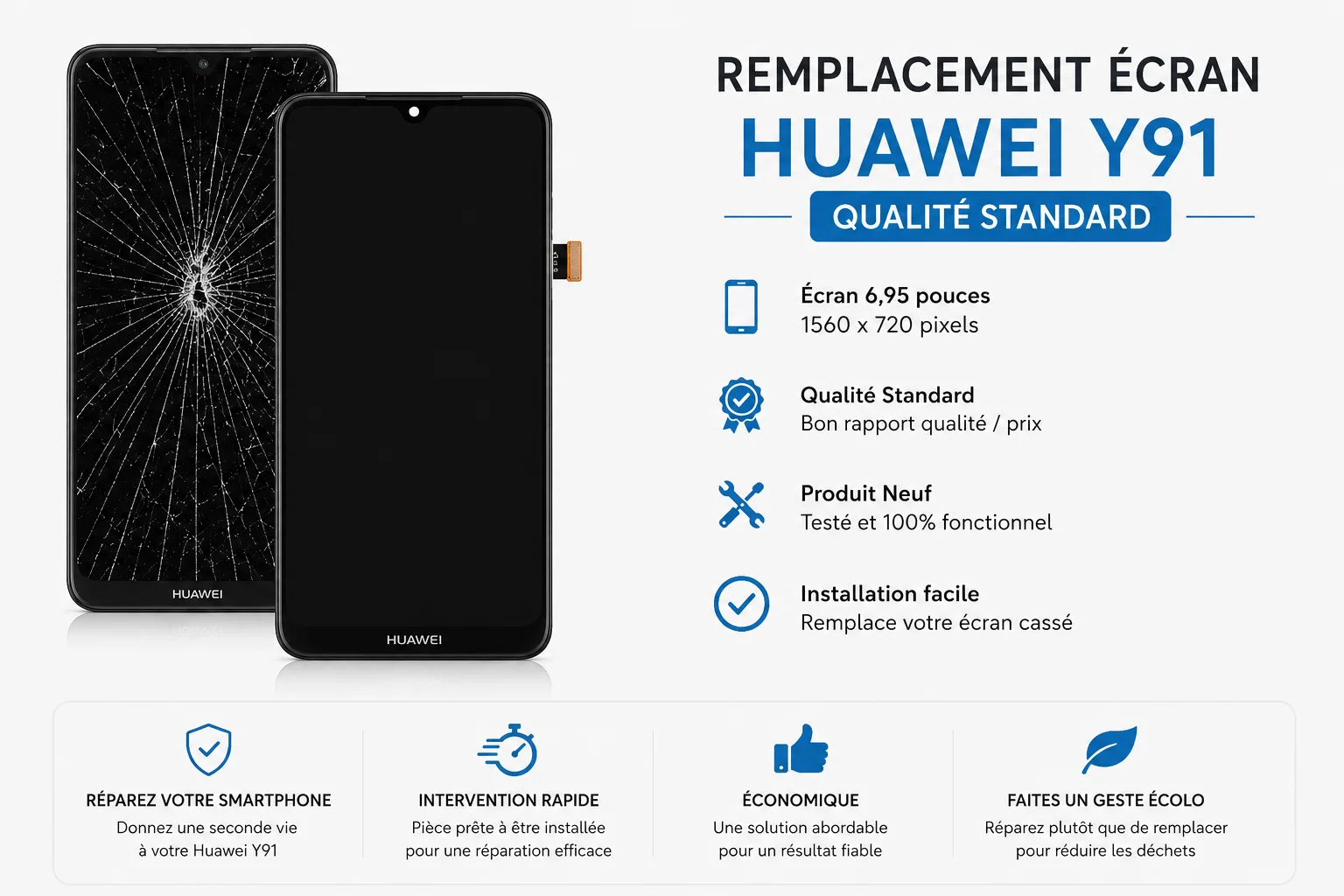 Remplacement Écran Huawei Y91 — Qualité Standard